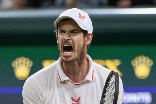 Andy Murray shouts while playing against Oscar Otte in the second round of the Gentlemen's Singles on Centre Court on day three of Wimbledon at The All England Lawn Tennis and Croquet Club. Picture: Ian Walton/AELTC Pool/PA Wire