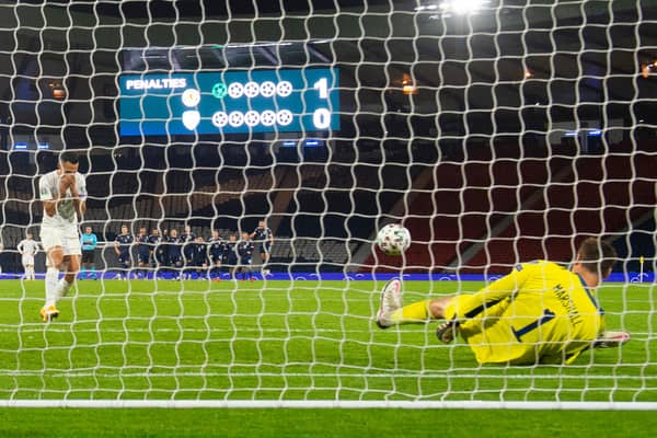 David Marshall saves from Eran Zahavi (left) during Thursday's Euro 2020 play-off semi-final between Scotland and Israel. (Photo by Alan Harvey / SNS Group)