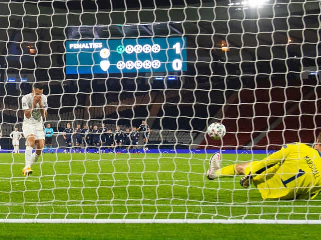 David Marshall saves from Eran Zahavi (left) during Thursday's Euro 2020 play-off semi-final between Scotland and Israel. (Photo by Alan Harvey / SNS Group)