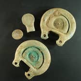 Part of the Peebles Hoard, a late Bronze Age  hoard found near Peebles in June 2020 by a metal detectorist, who recovered about 21 copper-alloy artefacts before realising that there was still more in the ground. Photo: Crown Office/PA Wire