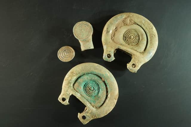 Part of the Peebles Hoard, a late Bronze Age  hoard found near Peebles in June 2020 by a metal detectorist, who recovered about 21 copper-alloy artefacts before realising that there was still more in the ground. Photo: Crown Office/PA Wire