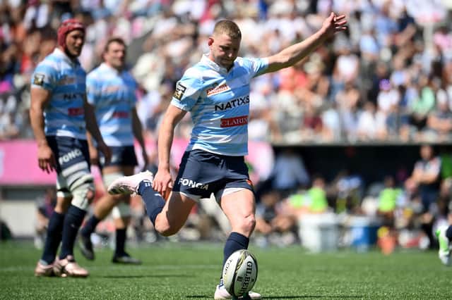 Racing's Scottish fly-half Finn Russell takes a penalty kick during the Top 14 quarter-final win over Stade Francais last weekend. (Photo by FRANCK FIFE/AFP via Getty Images)