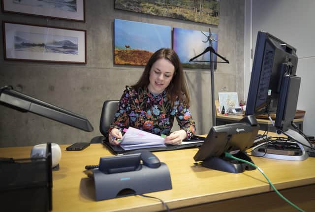 Finance Secretary Kate Forbes preparing her speech in her office in Holyrood, Edinburgh, ahead of delivering  the Scottish Government Budget for 2020/21 to the Scottish Parliament (Photo: Jane Barlow/PA Wire).