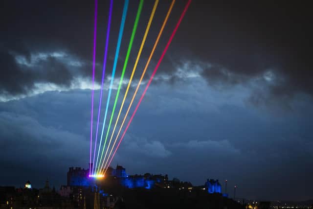 WATCH: Laser beam rainbow sends message hope from Edinburgh to the rest of the world The Scotsman