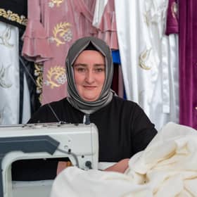 Mutaba, 33, learns sewing and embroidery skills in the Kahramanmara Women's Cooperative.