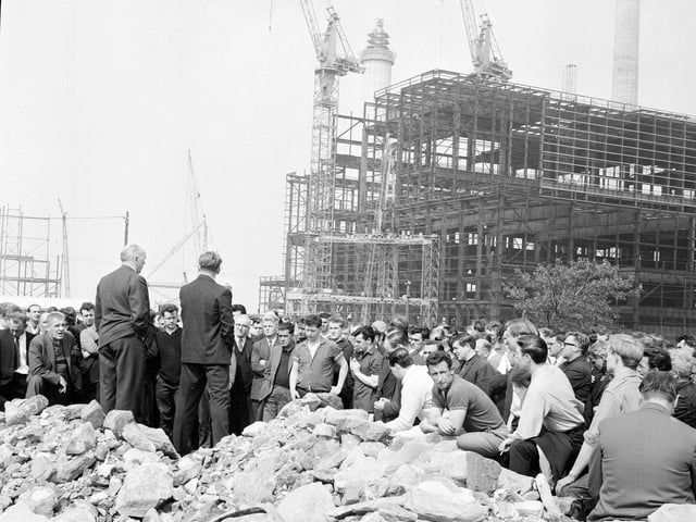 Strikers meeting at Cockenzie Power Station in August 1965.
