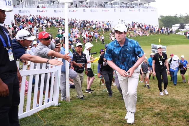 Bob MacIntyre of Scotland walks off the 18th hole during the third round of the RBC Canadian Open at Hamilton Golf & Country Club.