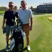 Stephen Gallacher and son Jack, who is now his full-time caddie, pictured close to the spot on the Majlis Course at Emirates Golf Club where his whole family celebrated him creating history in the Hero Dubai Desert Classic a decade ago. Picture: National World