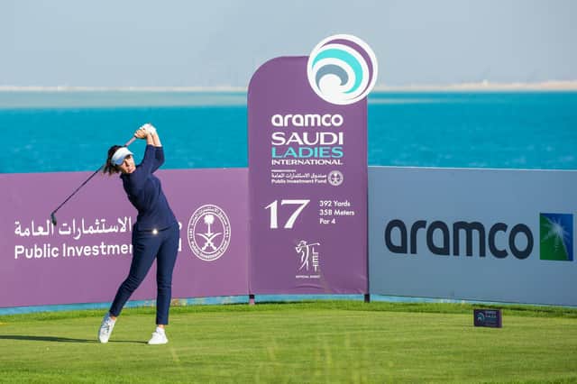 Georgia Hall in action during the first round of Aramco Saudi Ladies International at Royal Greens Golf & Country Club. Picture: Tristan Jones
