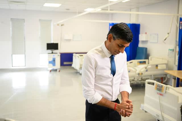 Prime Minister Rishi Sunak speaks to the media during a visit to Croydon University Hospital, south London, on Friday. PIC: Leon Neal/PA Wire