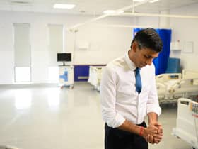 Prime Minister Rishi Sunak speaks to the media during a visit to Croydon University Hospital, south London, on Friday. PIC: Leon Neal/PA Wire