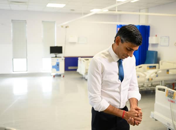 Prime Minister Rishi Sunak speaks to the media during a visit to Croydon University Hospital, south London, on Friday. PIC: Leon Neal/PA Wire