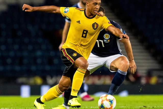Youri Tielemans in action for Belgium against Scotland in 2019. (Photo by Alan Harvey / SNS Group)