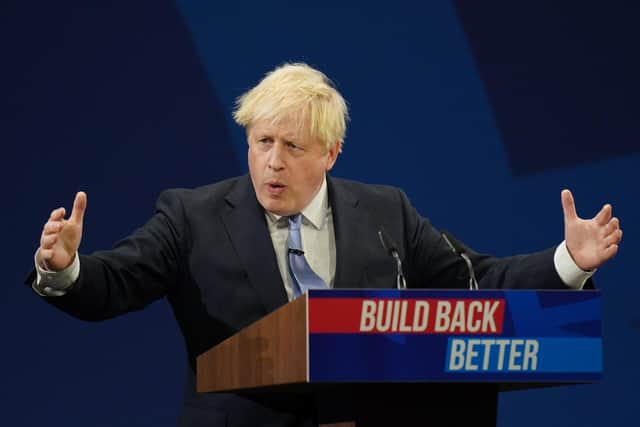 Prime Minister Boris Johnson delivers his keynote speech to the Conservative Party Conference in Manchester. Picture date: Wednesday October 6, 2021.