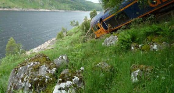 The freight locomotive which crashed into a landslide above Loch Treig near Corrour in 2012.