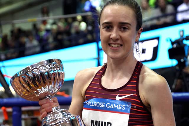 Laura Muir wins the Wanamaker Mile during the 115th Millrose Games at The Armory Track on February 11, 2023 in New York City. (Photo by Jamie Squire/Getty Images)