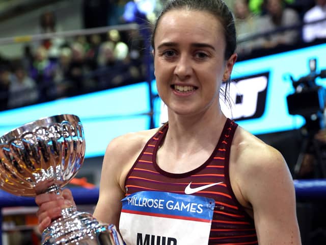 Laura Muir wins the Wanamaker Mile during the 115th Millrose Games at The Armory Track on February 11, 2023 in New York City. (Photo by Jamie Squire/Getty Images)