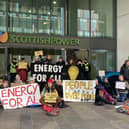 Activists protesting outside the Scottish Power HQ in Glasgow.