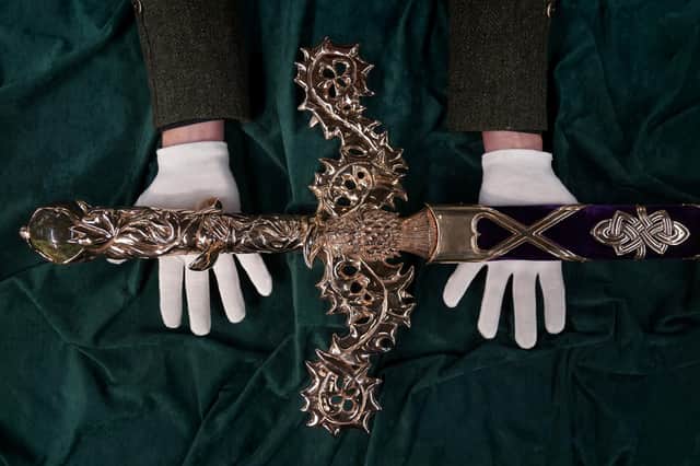 Detail is shown on the Elizabeth sword which will form part of the Honours of Scotland