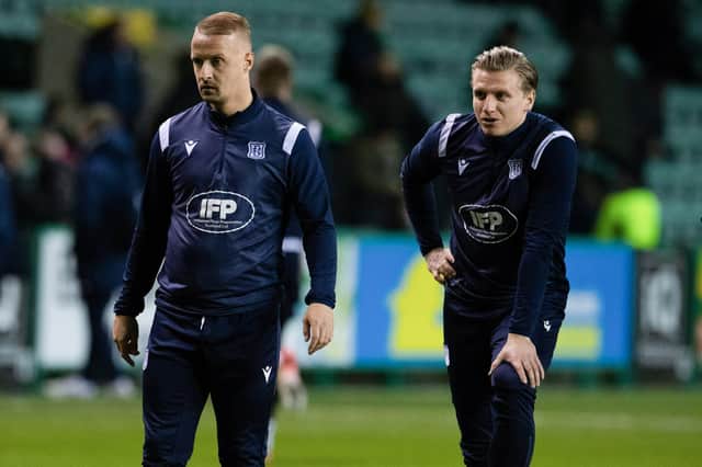 Dundee's Leigh Griffiths (L) and Jason Cummings before a cinch Premiership match against Hibs at Easter Road. Both of their futures are on the agenda (Photo by Ross Parker / SNS Group)