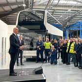 First Minister John Swinney speaking to Alexander Dennis team members.