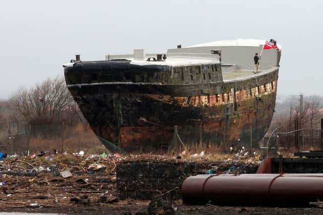 The derelict ship in Irvine. Picture: SWNS