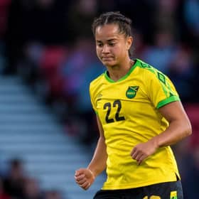 Kayla McCoy in action for Jamaica at Hampden Park. Photo credit: SNS Group.