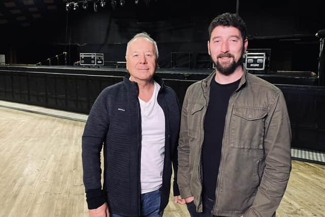 Simple Minds singer Jim Kerr with Iain 'Spanish' MacKay, presenter of the new BBC Alba documentary Barrowland Roar.