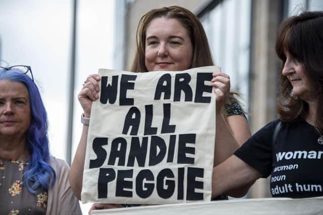 People show their support for nurse Sandie Peggie outside the tribunal building.(Pic: Lisa Ferguson)