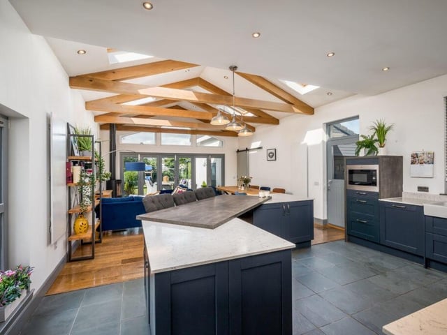 Open plan kitchen and family room.