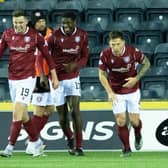 Arbroath celebrate Anton Dowds late winner at Kilmarnock. (Photo by Craig Brown / SNS Group)