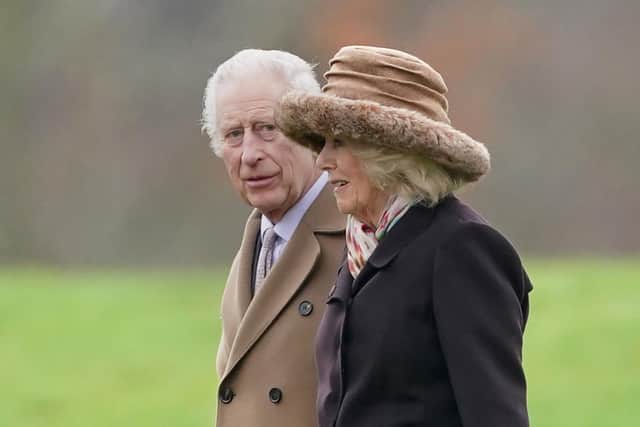 King Charles and Queen Camilla leave after attending a Sunday church service at St Mary Magdalene Church in Sandringham, Norfolk. Photo: Joe Giddens/PA Wire