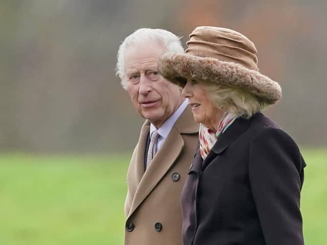 King Charles and Queen Camilla leave after attending a Sunday church service at St Mary Magdalene Church in Sandringham, Norfolk. Photo: Joe Giddens/PA Wire