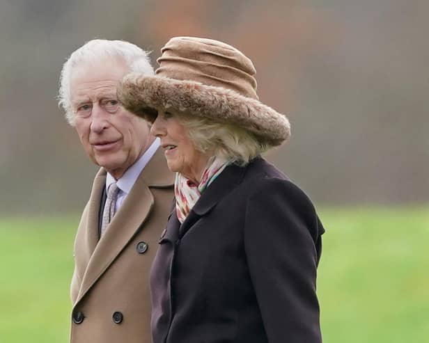 King Charles and Queen Camilla leave after attending a Sunday church service at St Mary Magdalene Church in Sandringham, Norfolk. Photo: Joe Giddens/PA Wire