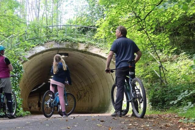 Cyclists at the Alloway railway tunnel on the route. Picture: Markus Stitz