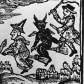 A witch, a demon and a warlock fly towards a peasant woman in this circa 1400 image (Image: Hulton Archive/Getty Images)