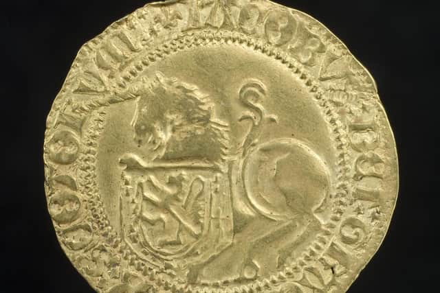 Gold coin from the reign of James IV. The coin was known as a "unicorn" and was given to visiting ambassadors and dignitaries during their time in Scotland. PIC: Perth Museum.