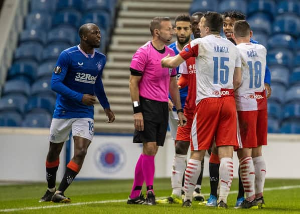 Rangers star Glen Kamara was racially abused by Slavia's Ondrej Kudela.  (Photo by Alan Harvey / SNS Group)