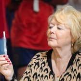 Hearts owner Ann Budge undergoes a rapid antigen test at Tynecastle Park on Wednesday.