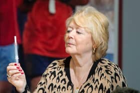Hearts owner Ann Budge undergoes a rapid antigen test at Tynecastle Park on Wednesday.