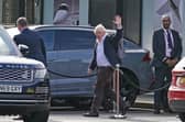 Former Prime Minister Boris Johnson arrives at Gatwick Airport in London, after travelling on a flight from the Caribbean