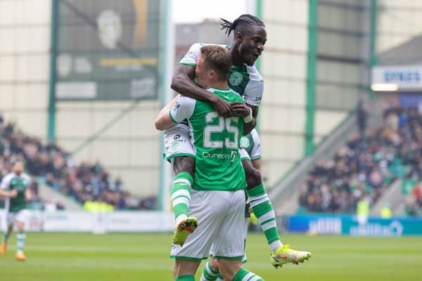 Elie Youan and Will Fish were on the score sheet for Hibs in their 2-0 win over St Mirren.  (Photo by Ross Parker / SNS Group)