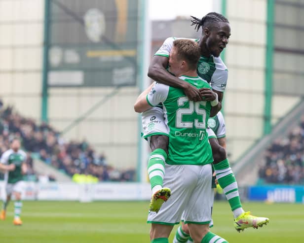 Elie Youan and Will Fish were on the score sheet for Hibs in their 2-0 win over St Mirren.  (Photo by Ross Parker / SNS Group)