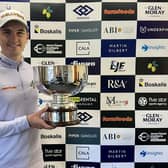 Sam Locke shows off the trophy after winning the Montrose Links Masters presented by Gym Rental Company in a play-off. Picture: Tartan Pro Tour
