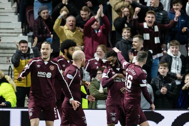Beni Baningime scored his first goal for Hearts in an entertaining Scottish Cup tie at Tynecastle.