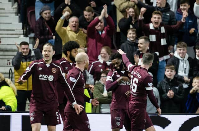 Beni Baningime scored his first goal for Hearts in an entertaining Scottish Cup tie at Tynecastle.