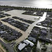 An aerial photo taken on February 15, 2023 shows flooding in the city of Napier, situated on the North Island's east coast. - Authorities on February 15 confirmed deaths after Cyclone Gabrielle cut a trail of destruction across northern New Zealand, Photo by STRINGER/AFP via Getty Images.