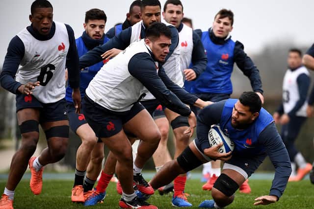 The France squad is put through its paces in Marcoussis ahead of the Six Nations clash with Scotland at BT Murrayfield