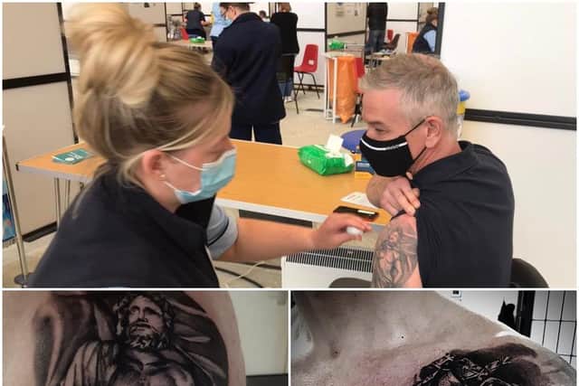 Dr Gregor Smith gets his vaccine and shows off his tattoo.