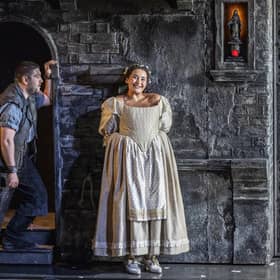 Emyr Wyn Jones and Lea Shaw in Scottish Opera's Don Giovanni PIC: James Glossop
